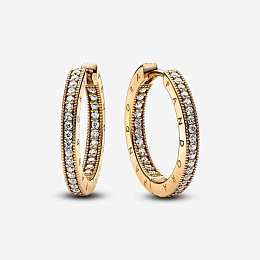 Pandora logo 14k gold-plated hoop earrings with clear cubic zirconia