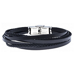 Stainless steel and leather bracelet with multi-st