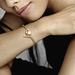 Snake chain 14 gold-plated T-bar heart bracelet/Браслет