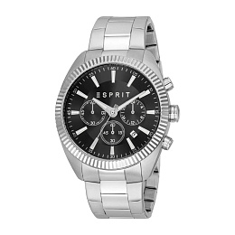 ESPRIT Men Watch, Silver Color Case, Black Dial, Stainless Steel Metal Bracelet, Chronograph, 10 ATM