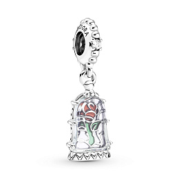 Disney Beauty and The Beast rose sterling silver dangle with clear cubic zirconia,transparent light