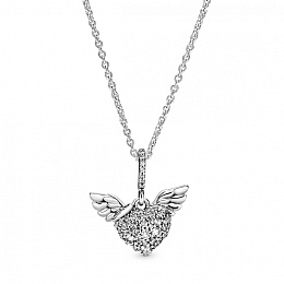 Heart and wings sterling silver pendantwith clear 