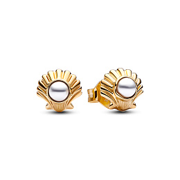 Disney The Little Mermaid seashell 14k gold-plated stud earrings with white lacquered pearl