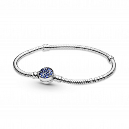 Snake chain sterling silver bracelet with discclasp with stellar bluecrystal /599288C01-18
