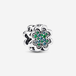 Clover sterling silver splittable charm with icy green and royal green crystal