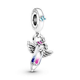 Crayon with butterflies and wings  sterlingsilver dangle with blue,pink, yellow, white andgreen