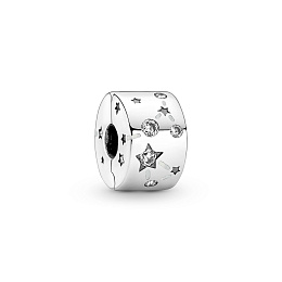 Constellation sterling silver clip with clear cubic zirconia and shimmering silver white enamel