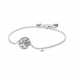 Family tree silver bracelet with clear cubic zirconia and white enamel/Серебряный браслет с чистым к