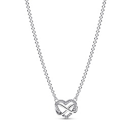 Infinity heart sterling silver necklace with clear cubic zirconia