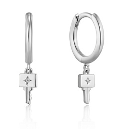 Silver Key Huggie Hoop Earrings