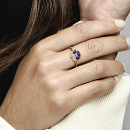 Pansy 14k rose gold-plated ring with clear cubic zirconia and shaded blue and violet enamel