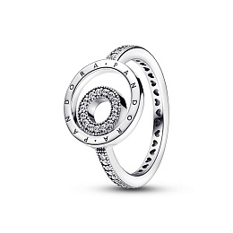 Pandora logo sterling silver ring with clear cubic