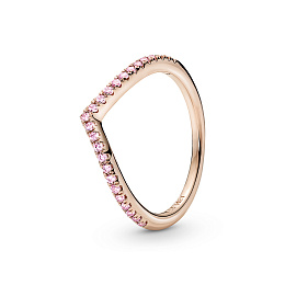 Wishbone 14k rose gold-plated ring with fancy fairy tale pink cubic zirconia/Кольцо с розовым кубиче