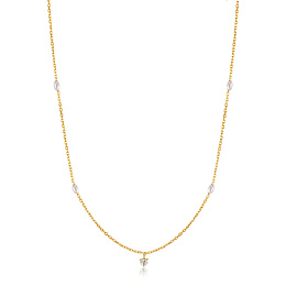 14KT Gold Pearl And White Sapphire Necklace