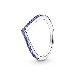Wishbone sterling silver ring with stellar blue crystal/Серебряное кольцо с синим кристаллом