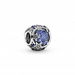 Crescent moon and star sterling silvercharm with skylightblue, stellar blue, trueblue and icy bluecr