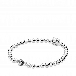 Beaded sterling silver bracelet with clear cubic zirconia/Серебряный браслет с чистым кубическим цир