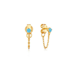 GOLD TURQUOISE CHAIN DROP STUD EARRINGS