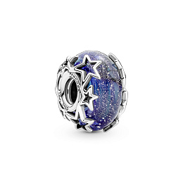 Sterling silver charm with galaxy glittery blue Murano glass /790015C00